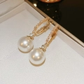 Vintage Saturn pearl earrings with luxury gold metal and sparkling crystals - Silver Zirconia Pearl Style (HE20671) / White