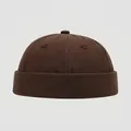 Close-up of children's cotton docker cap in dark brown showing fine stitching and fabric - 52cm (2-5 Years) / Coffee