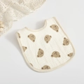 Babero de gasa de algodón en forma de U con estampado de oso marrón en tela color crema - Cabeza de Oso Lindo