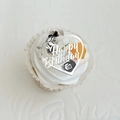 Top view of acrylic Happy Birthday heart topper on white frosting cupcake - Heart Floral-Happy Birthday / Silver