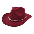 Stylish burgundy wool felt western fedora hat with gold chain band for winter fashion - M (56-58cm) / Burgundy