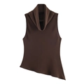 Brown sleeveless cowl neck top with asymmetrical hem displayed on a clean white background - XS / Coffee