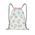 Detail of drawstring backpack showing watercolor sea shell and starfish patterns - Light Blue Ocean Creatures Style (jiayingskd47)