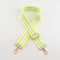 Fluorescent yellow canvas bag strap with dual silver reflective strips and gold metal hooks - A21 Stripe Silver Silk
