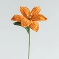 Handmade crochet lily flower in vibrant orange yarn with detailed green stem and leaf - Lily - Orange