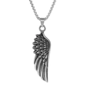 Polished silver wing pendant necklace for men in minimalist stainless steel metal style - Angel Wings