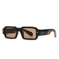 Rectangle black sunglasses with brown lenses and leopard print temples for women - Black Frame Light Tea Lens
