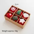Set of 6 handmade wool felt Christmas balls with snowflake patterns in a gift box - Red Theme Style / 6 Pcs/54g