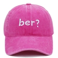 Close-up of pink washed cotton baseball cap featuring Ber? vintage embroidery detail - Rose Red