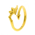 Adjustable S925 sterling silver ring in golden finish featuring unique devil wing design - Antique Gold (古金 M-569)