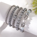Five-piece multilayer silver crystal beaded bracelet set with grey pearls and alloy beads - Grey/Silver/White Set (SY0350-1)