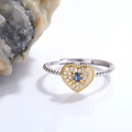 Adjustable S925 silver ring with blue heart gemstone and sparkling diamond accents - Sapphire Heart Two-Tone Style (LR109)