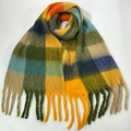 Thick winter scarf with colorful plaid pattern and long tassels in soft wool blend - 43# (Multicolor Color Block Plaid)
