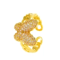 Adjustable 18K gold butterfly ring with pave set white and peach cubic zirconia - Pavé Butterfly Chain Band Style (X578)