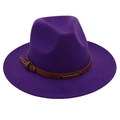 Detail of deep purple fedora with brown leather belt strap and metal buckle accent - Purple (Two Studs)