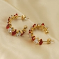 18K gold-plated C-shaped earrings featuring alternating red and white marquise zircons - Marquise Cut Red and White (370-Red & White)