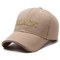 Dunkelbeige Baseballkappe mit hochwertiger 3D-BLACK-Stickerei und gebogenem Schirm - Dunkelbeige