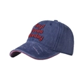 Berretto da baseball vintage in denim lavato con ricamo rosso e visiera consumata - Blu navy