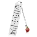 Silver stainless steel bookmark with red apple charm and teacher appreciation engraving - A28-Apple Charm Unforgettable Teacher 2
