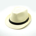 Detail of breathable straw hat texture with black band and silver metal buckle - M (56-58cm) / Creamy White