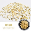 Detail of gold moon star and rivet nail art charms in B01 storage case set - B01-Gold Star Moon