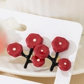 Orecchini a forma di fiore di prugna rosso natalizio su cartoncino bianco - Ramo di Bacche Rosse (Ciliegia)