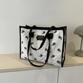 Grande borsa tote trapuntata bianca con motivi di rose nere e tracolle - Bianco