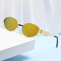 Retro oval sunglasses with shiny gold metal frame and golden reflective lenses - Gold Frame Orange Lenses
