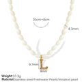Letter L pendant pearl necklace with stainless steel chain and freshwater pearls - Letter L (XL185 Artificial Pearl L Gold-Tone Necklace)