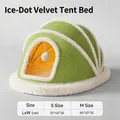 Guía de tallas para cama de gato tipo tienda en felpa verde con dimensiones para S y M - S / 55*40*30CM