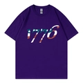Purple oversized cotton T-shirt featuring a 1776 graphic print with US flag texture - Purple 318
