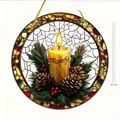 2D Christmas candle and pine needles acrylic round ornament with glass-like finish - 15x15cm / Pinecone Candle Group