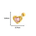 Detailed view of gold heart cartilage stud with pink gem and 0.64cm size markings - Heart Pink Zircon Style (4#) / Gold