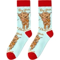 Detail of light blue cotton socks featuring a highland cow cartoon and red heel accents - A1971-Light Blue Highland Cow