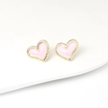 Elegant gold-plated pink heart stud earrings with cat eye stone and geometric design - E1028-4/Pink Gold Heart