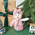 Decorazione a pupazzo di neve in peluche rosa con corna di renna e sciarpa a quadri - Pupazzo di Neve Rosa (Altezza 19cm)