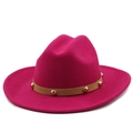 Dettaglio cappello in lana fucsia con cinturino in pelle marrone e borchie dorate - M (56-58cm) / 01 Rosa Rosso