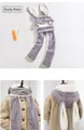 Detail of bunny ears hooded scarf with heart embroidery in bean paste purple plush fabric - M (56-58cm) / Dusty Pink