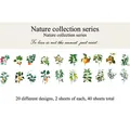 Set of 40 minimalist PET botanical stickers featuring 20 hand-drawn plant designs - Fresh Leaves on Paper / 40 Pieces