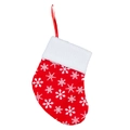Mini red Christmas stocking with white snowflake pattern and plush white faux fur cuff - Red Snowflake Mini Stocking White Cuff
