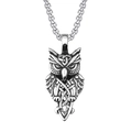 Vintage owl pendant necklace in silver stainless steel with intricate Celtic knot details - Celtic Owl + Stainless Steel Chain