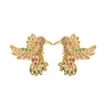 Hummingbird earrings in gold finish with colorful pavé crystals for women - Hummingbird