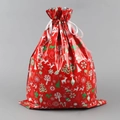 Large red Christmas drawstring gift bag with reindeer and snowflake patterns - Dense Print Christmas Tree / 44x57cm