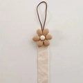 Beige woven strap for hair accessories featuring a brown 3D fabric flower decor - Khaki Large Flower
