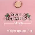 Targhetta Merry Christmas argento glitterata con decorazione di agrifoglio rosso e verde - 14,5 cm Argento