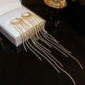 Golden heart-shaped long fringe earrings with metallic chains in a jewelry box - 87# Earring Clip-Regular-Real Gold Plated-Golden Tassel