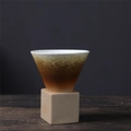 Japanese style ceramic coffee mug with gradient brown glaze on a geometric pedestal - 200ml / Gradient Yellow