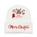 Detailed knit texture and Merry Christmas cartoon print on a white winter beanie hat - White-Style F