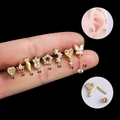 Set de 8 piercings de oreja en acero dorado con circonitas de corazón y mariposa - Estilo de Corazón (1#) / Dorado