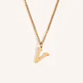 Minimalist 18k gold plated stainless steel necklace featuring a polished letter V pendant - Gold V